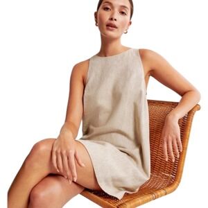 Abercrombie Fitch Linen Cotton‎ Preppy Sleeveless Mini Dress Beige Size Medium